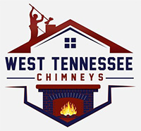 West Tennessee Chimneys logo with fireplace underneath and above is a roof with a chimney sweep