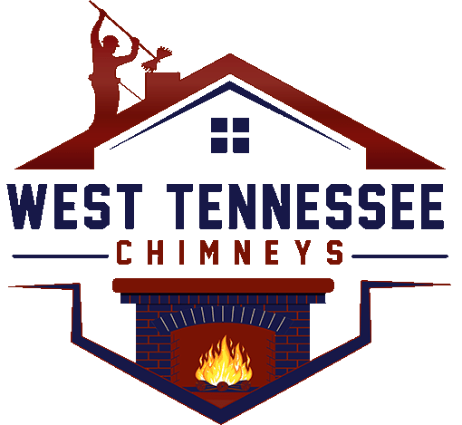 West Tennessee Chimneys logo with fireplace underneath and above is a roof with a chimney sweep